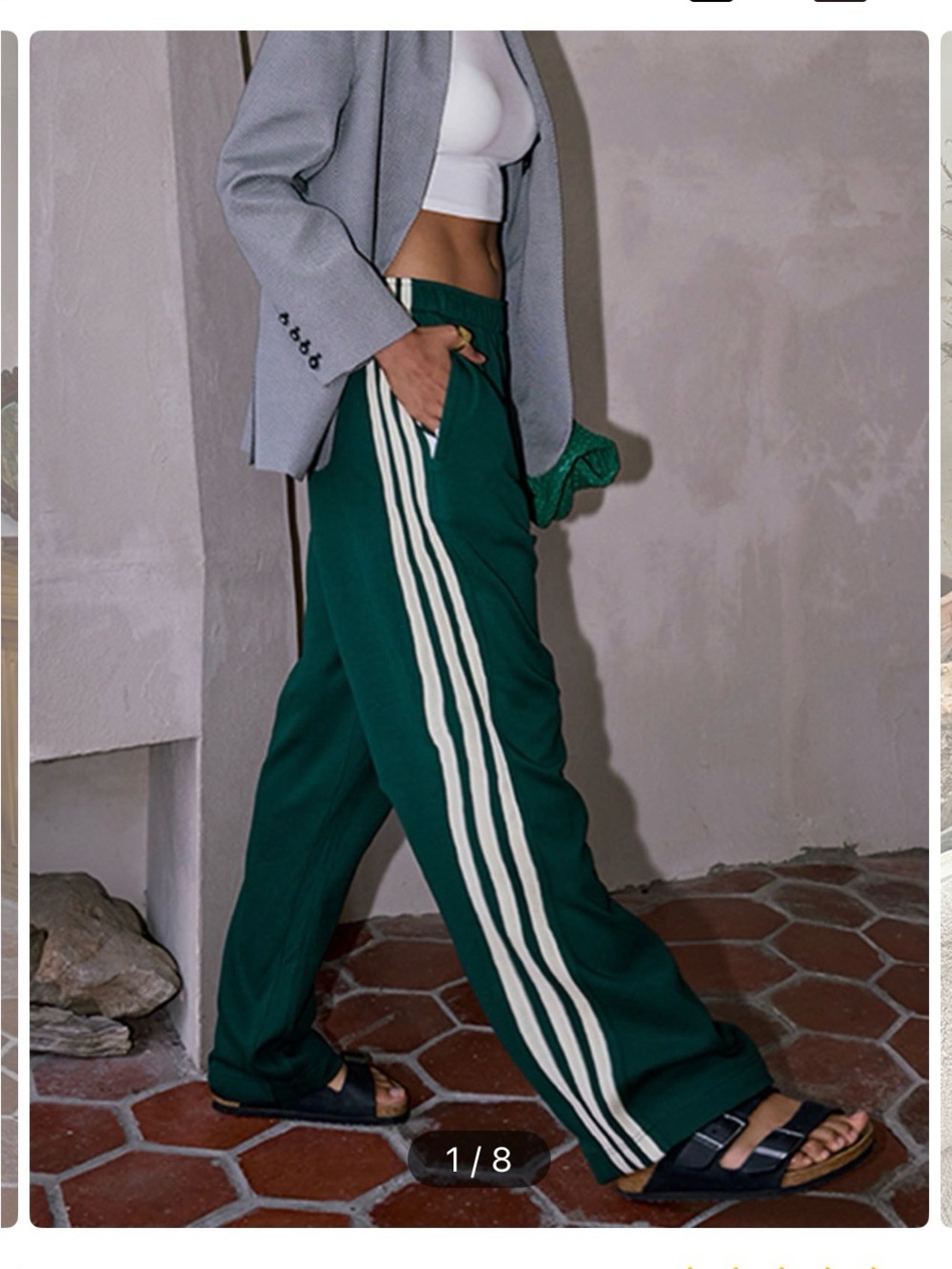 Commense Dark Green Sweatpants Joggers with Cream Side Stripes